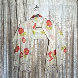 Harve Benard Sheer Scarf with Red, Purple and Green Floral Design